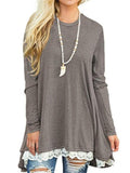 Elegant Lace Hem Long Sleeve Loose T-Shirt Shopvhs.com