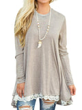 Elegant Lace Hem Long Sleeve Loose T-Shirt Shopvhs.com