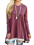 Elegant Lace Hem Long Sleeve Loose T-Shirt Shopvhs.com