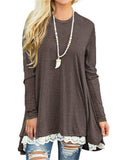 Elegant Lace Hem Long Sleeve Loose T-Shirt Shopvhs.com