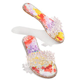 Elegant Multicolor Front Rhinestone Embellished Flat Heel Slippers Sandals Shopvhs.com