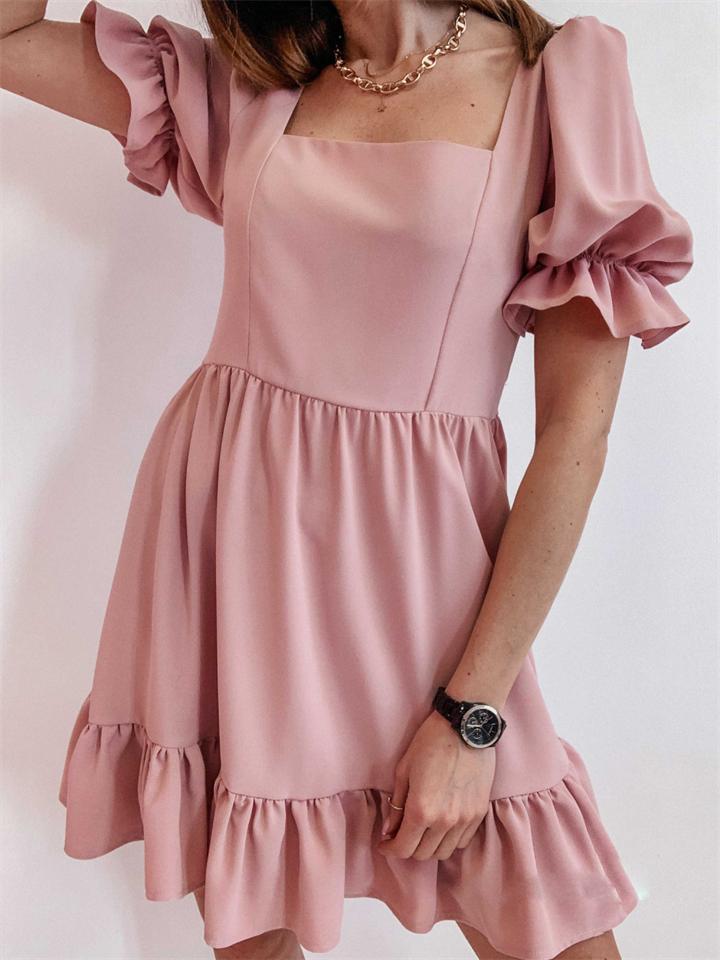 Elegant Ruffle Sleeve Solid Color Ruffle Dress Shopvhs.com