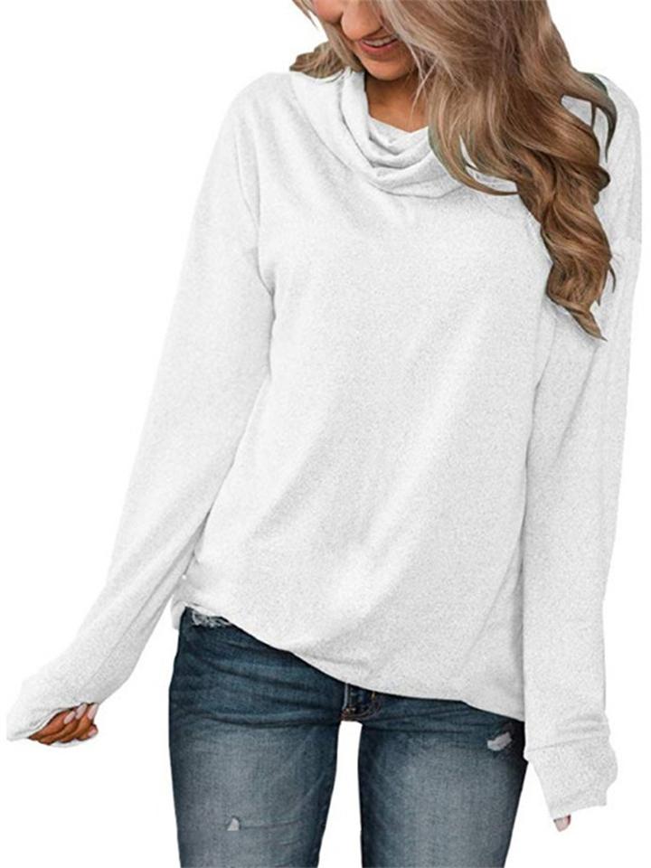 Elegant Simple Cowl Neck Solid Color Pullover Long-Sleeved T-Shirt Shopvhs.com