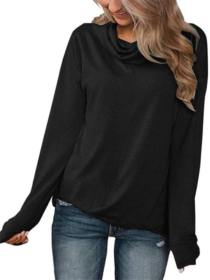 Elegant Simple Cowl Neck Solid Color Pullover Long-Sleeved T-Shirt Shopvhs.com