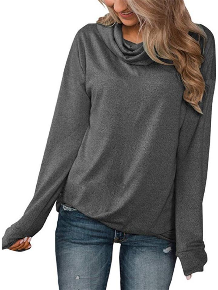 Elegant Simple Cowl Neck Solid Color Pullover Long-Sleeved T-Shirt Shopvhs.com