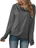 Elegant Simple Cowl Neck Solid Color Pullover Long-Sleeved T-Shirt Shopvhs.com