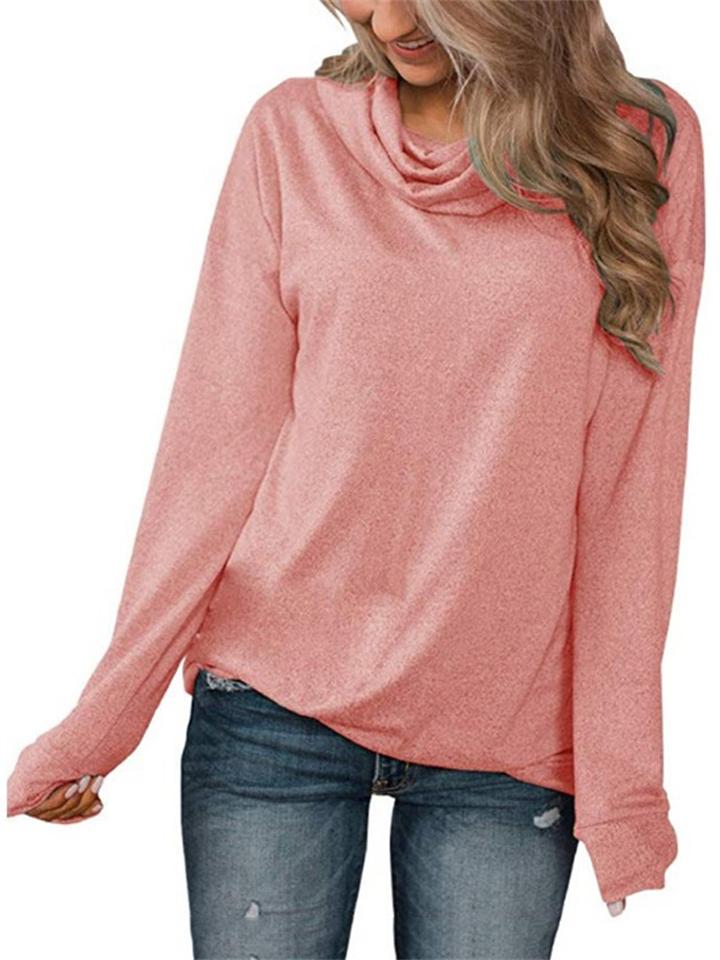 Elegant Simple Cowl Neck Solid Color Pullover Long-Sleeved T-Shirt Shopvhs.com