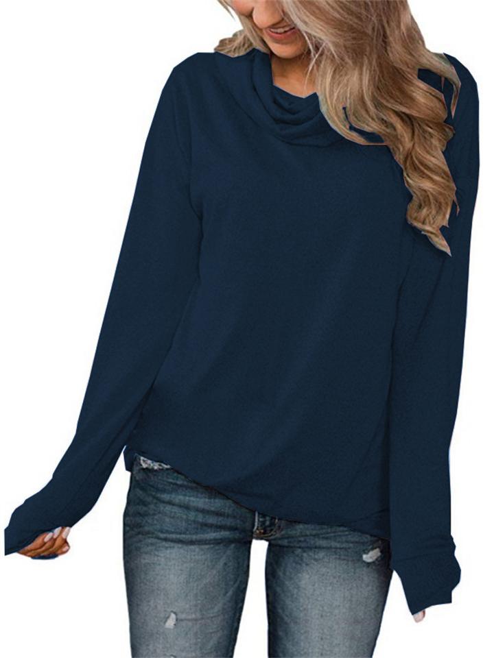 Elegant Simple Cowl Neck Solid Color Pullover Long-Sleeved T-Shirt Shopvhs.com