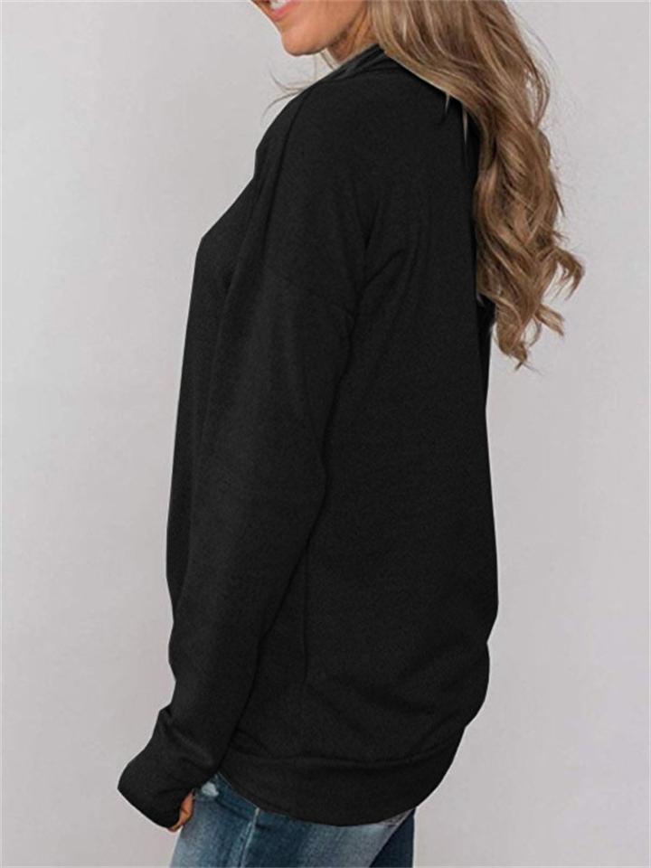 Elegant Simple Cowl Neck Solid Color Pullover Long-Sleeved T-Shirt Shopvhs.com