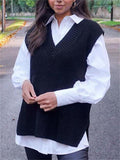 Elegant Sleeveless V-Neck Solid Color Knitted Cozy Sweater Vest Shopvhs.com