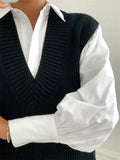 Elegant Sleeveless V-Neck Solid Color Knitted Cozy Sweater Vest Shopvhs.com