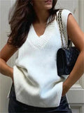 Elegant Sleeveless V-Neck Solid Color Knitted Cozy Sweater Vest Shopvhs.com