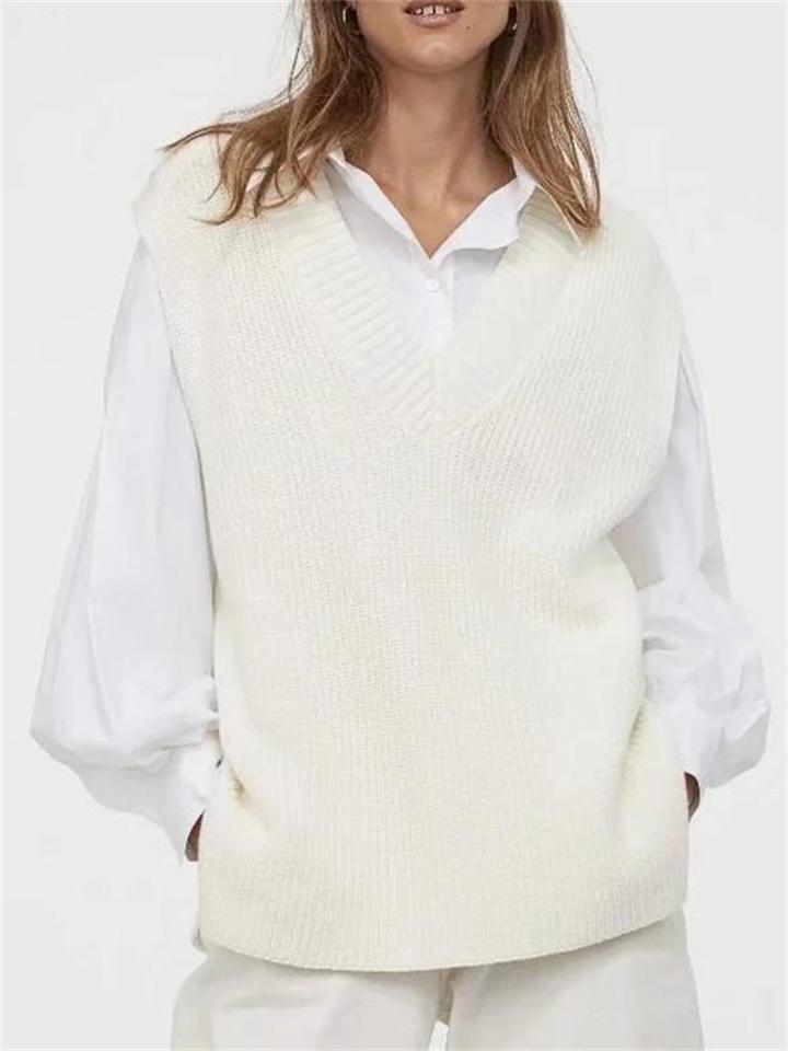 Elegant Sleeveless V-Neck Solid Color Knitted Cozy Sweater Vest Shopvhs.com