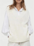 Elegant Sleeveless V-Neck Solid Color Knitted Cozy Sweater Vest Shopvhs.com