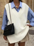 Elegant Sleeveless V-Neck Solid Color Knitted Cozy Sweater Vest Shopvhs.com