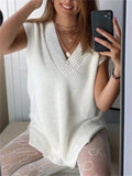 Elegant Sleeveless V-Neck Solid Color Knitted Cozy Sweater Vest Shopvhs.com