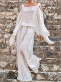 Elegant Solid Color Long-Sleeved Strappy Top + Loose Pants Shopvhs.com