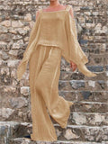 Elegant Solid Color Long-Sleeved Strappy Top + Loose Pants Shopvhs.com