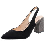 Elegant Suede Glitter Chunky Heels Pointed Toe Pumps Shopvhs.com