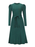 Elegant Tie Waist Long-Sleeved Knitted Sweater Dress Shopvhs.com
