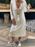 Elegant V Neck Long Sleeve Shimmering Sequined Pullover Dress
