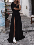 Elegant V-Neck Short Sleeve Side High Split Dress Shopvhs.com