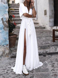 Elegant V-Neck Short Sleeve Side High Split Dress Shopvhs.com