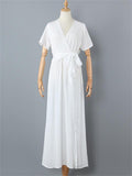 Elegant V-Neck Short Sleeve Side High Split Dress Shopvhs.com