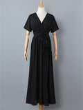 Elegant V-Neck Short Sleeve Side High Split Dress Shopvhs.com