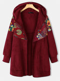 Ethnic Print Fleece Patchwork Zipper Casual Coat Shopvhs.com