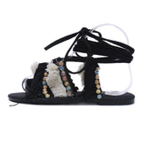 Ethnic Style Ankle-Strap Toe-Ring Fringed Flat Beaded Deco Soft Footbed Sandals Shopvhs.com