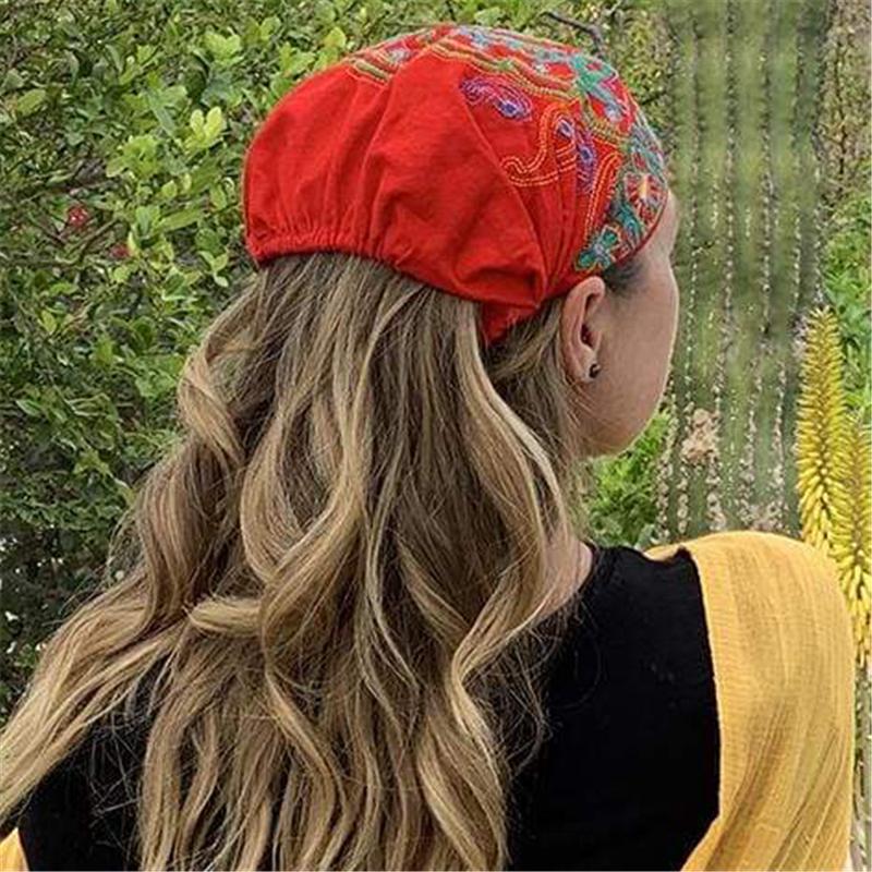 Ethnic Style Embroidery Flowers Slouch Skullcap Cap Beanie Hat Shopvhs.com