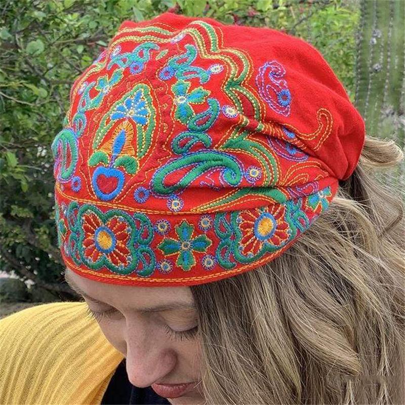 Ethnic Style Embroidery Flowers Slouch Skullcap Cap Beanie Hat Shopvhs.com