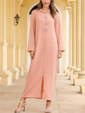 Ethnic Style Front Slit Rhinestone Deco Hooded Ankle Length Shift Dress Shopvhs.com