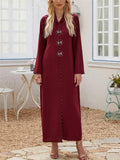 Ethnic Style Front Slit Rhinestone Deco Hooded Ankle Length Shift Dress Shopvhs.com