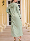 Ethnic Style Front Slit Rhinestone Deco Hooded Ankle Length Shift Dress Shopvhs.com