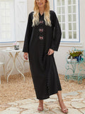 Ethnic Style Front Slit Rhinestone Deco Hooded Ankle Length Shift Dress Shopvhs.com