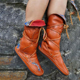 Ethnic Style Lace Up Faux Leather Mid-Calf Boots Shopvhs.com