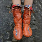 Ethnic Style Lace Up Faux Leather Mid-Calf Boots Shopvhs.com