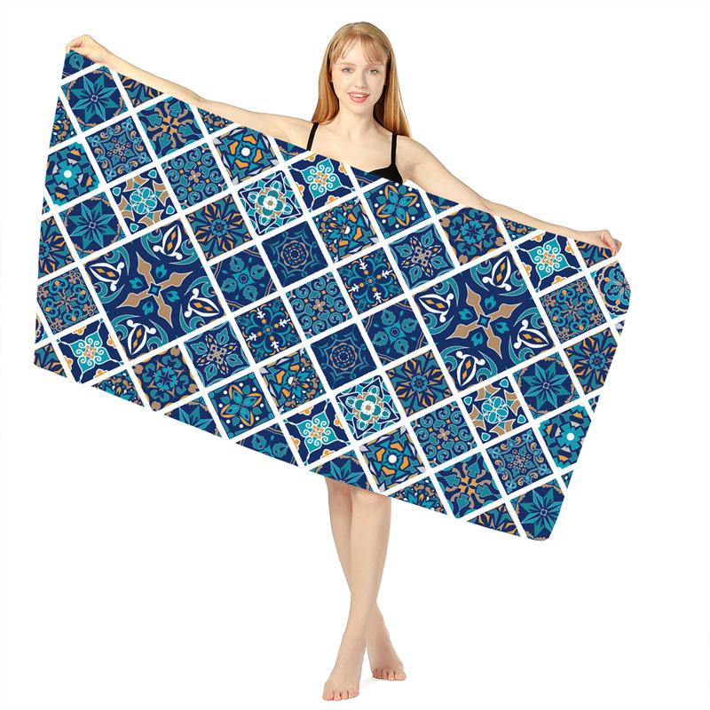 Ethnic Style Sand Repellent Floral Geometric Pattern Quick Dry Beach Blanket Shopvhs.com
