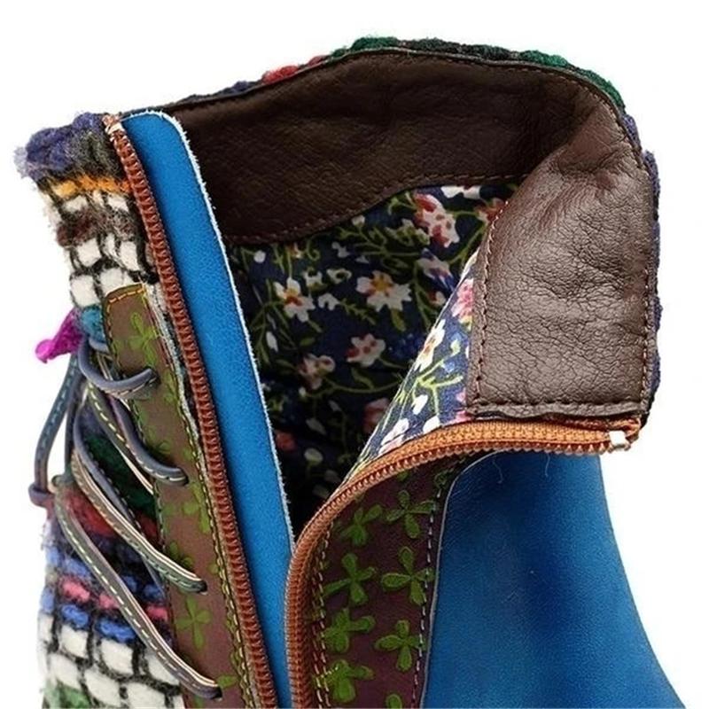 Ethnic Style Side Zipper Back Lace Up Chunky Mid Heel Short Boots Shopvhs.com