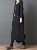 Ethnic Style Stand Collar Long Sleeve Floral Embroidered Pocket Midi Dress Shopvhs.com