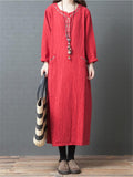 Ethnic Style Stand Collar Long Sleeve Floral Embroidered Pocket Midi Dress Shopvhs.com