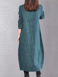 Ethnic Style Stand Collar Long Sleeve Floral Embroidered Pocket Midi Dress Shopvhs.com