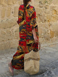 Ethnic Style V Neck Floral Printed Long Sleeve Pullover Maxi Dress Shopvhs.com