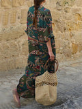 Ethnic Style V Neck Floral Printed Long Sleeve Pullover Maxi Dress Shopvhs.com
