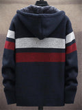 Extra Cozy Full Zipper Pocket Striped Knitted Hooded Coat Shopvhs.com