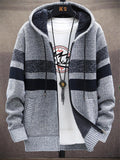 Extra Cozy Full Zipper Pocket Striped Knitted Hooded Coat Shopvhs.com