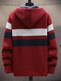 Extra Cozy Full Zipper Pocket Striped Knitted Hooded Coat Shopvhs.com