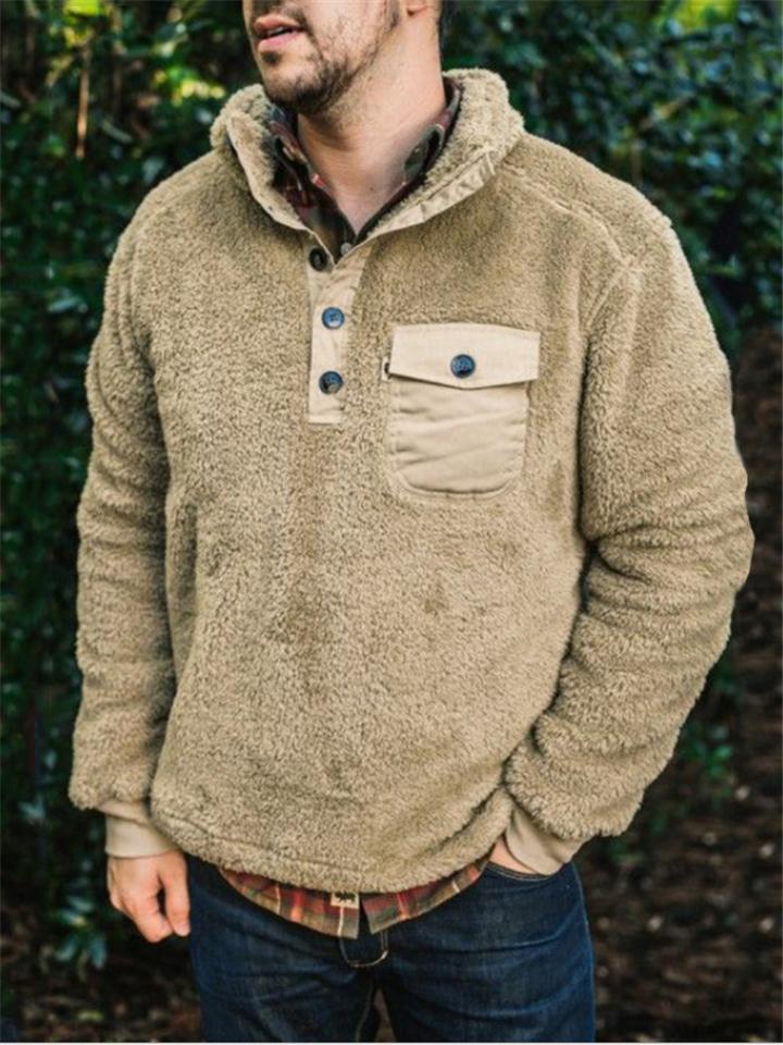 Extra Cozy Solid Color Chest Flap Pocket Fur Sweater Shopvhs.com